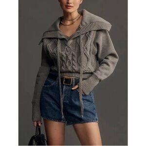ANTHROPOLOGIE PILCRO Cable Laced Twofer Sweater Womens Small Gray Long Sleeve